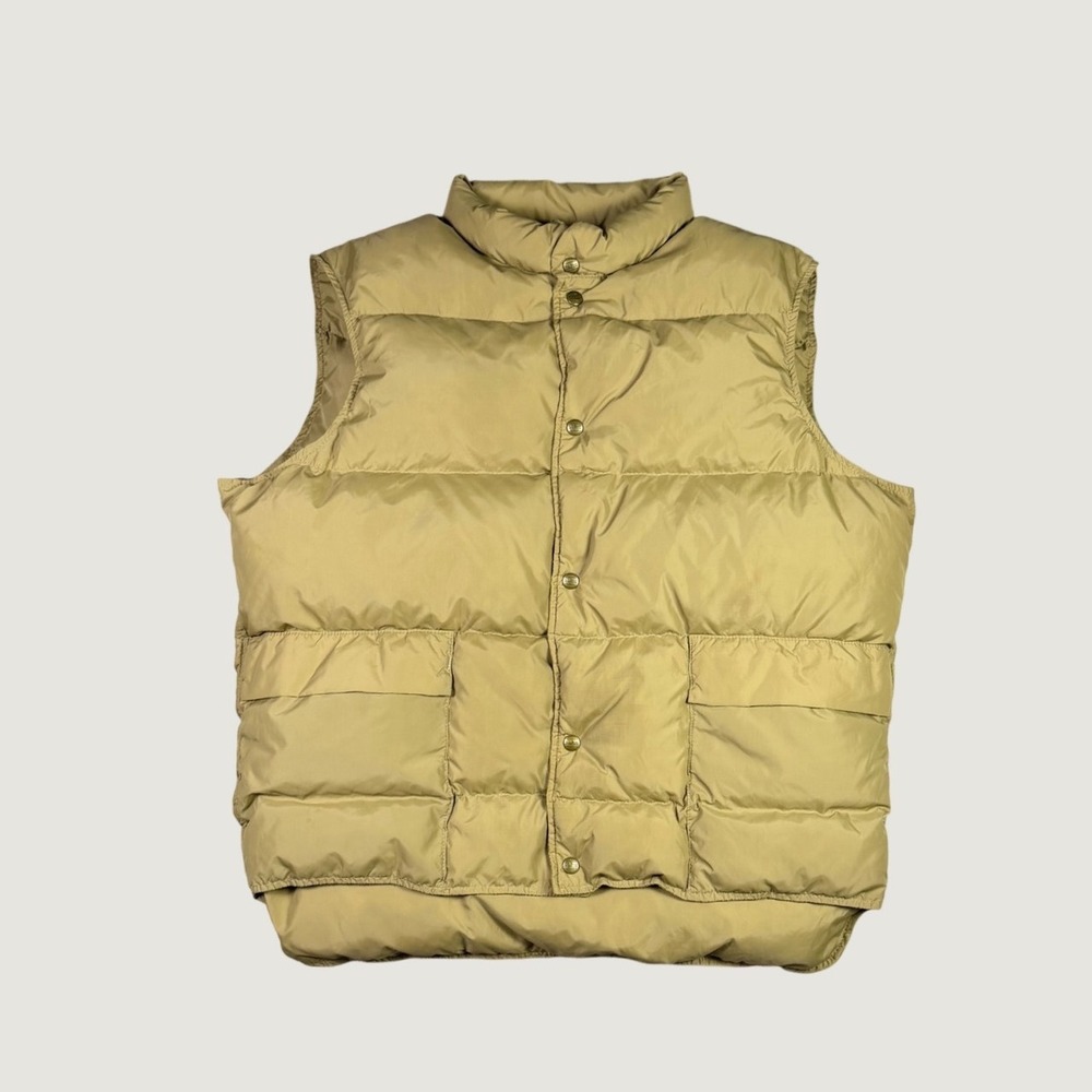 Vintage LL Bean Puffer Vest Tan Khaki Down Filled Quilted Snap Front Mens XL